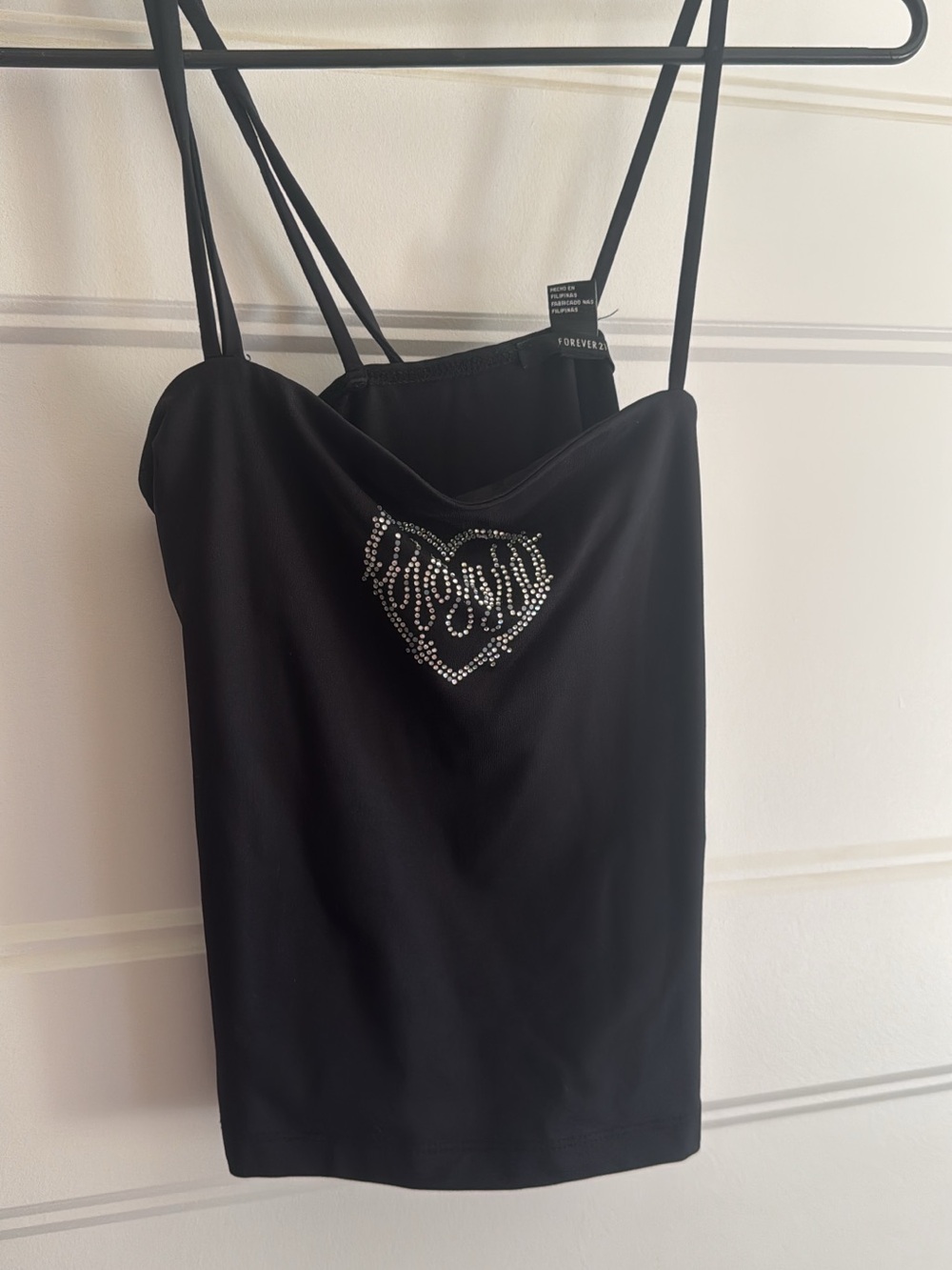 Forever 21 Black Rhinestone Heart Cami Tank